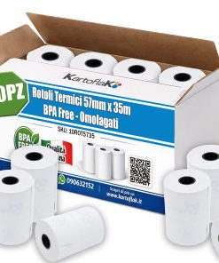 50 Rotoli Termici POS 57 mm x 35 m, Carta Termica BPA Free Omologata per Cassa e POS
